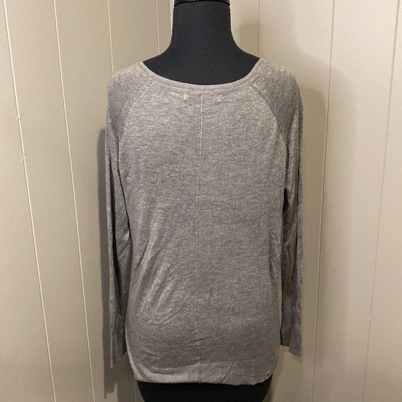 Zara Knit Medium Sweater Grey Long Sleeve High Low Hem Slits - Picture 5 of 6